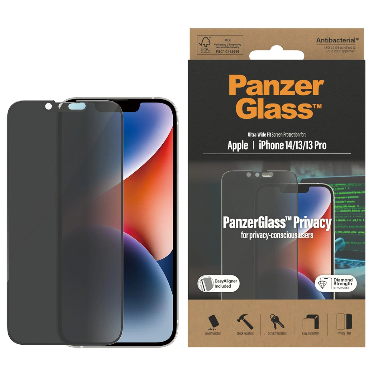Zaštitno staklo PanzerGlass iPhone 14/13/13 Pro Privacy slika proizvoda Front View L