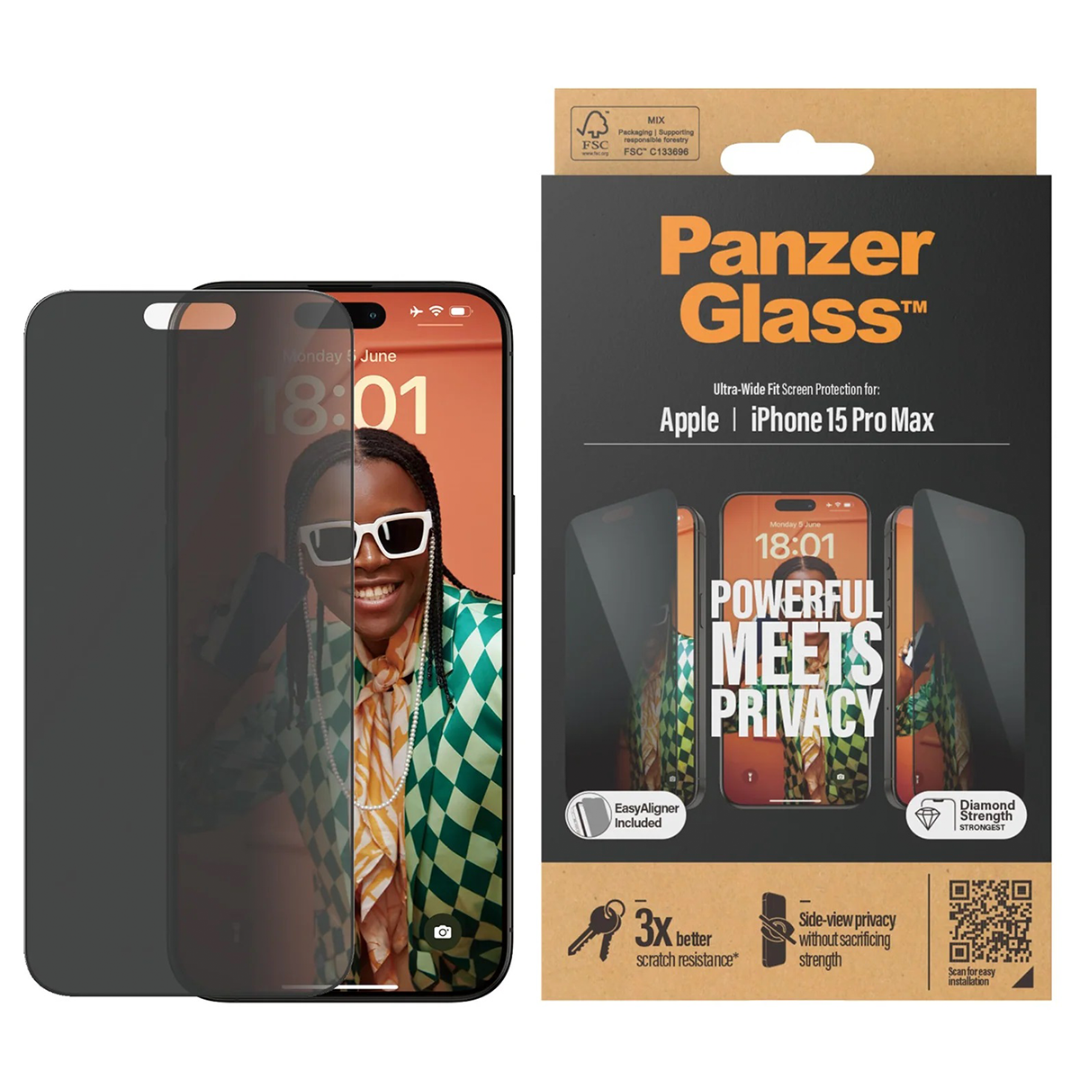 Zaštitno staklo PanzerGlass iPhone 15 Pro Max Privacy slika proizvoda Front View L